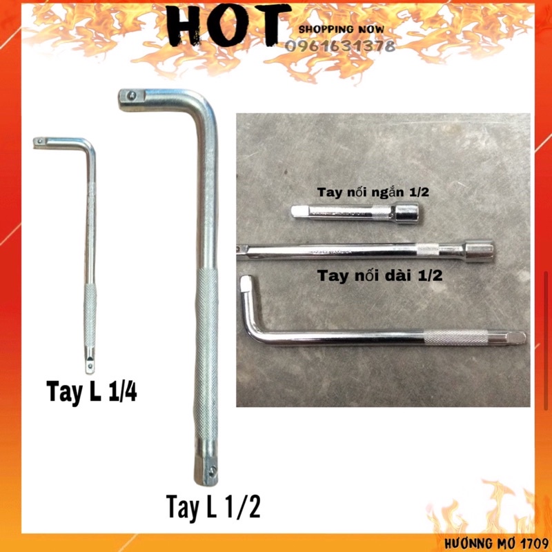 Tay vặn chữ L 1/4'' - 1/2” lắp khẩu vặn ốc 2 đầu