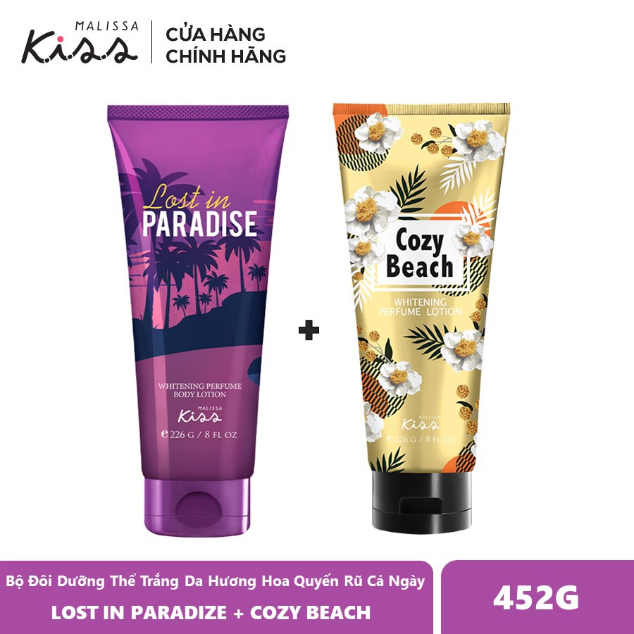 Bộ Đôi Dưỡng Thể Trắng Da Hương Hoa Quyến Rũ Cả Ngày Hương Paradize + Cozy Beach 452g