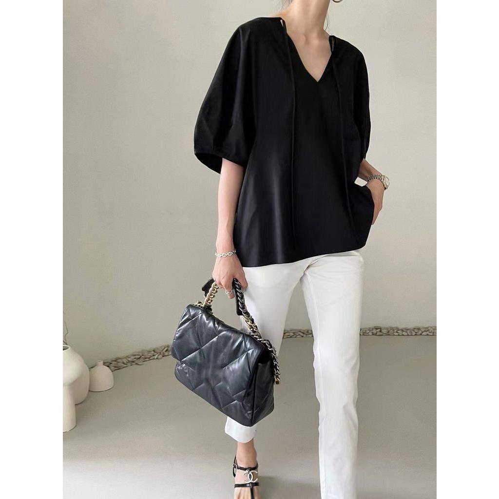 Áo Sơ Mi Nữ Thắt Dây Trước Và Sau Lưng Dáng Rộng Thời Trang 62017