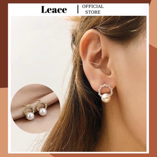 Bông tai khuyên tai tròn đính đá hạt ngọc ER008 Leace.accessories