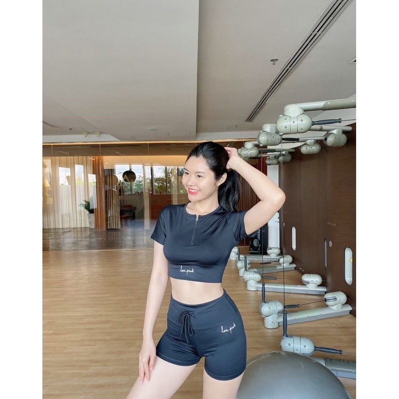 Set bộ đồ tập gym nữ, Đồ tập yoga aerobic thể thao gồm áo croptop quần đùi tập gym