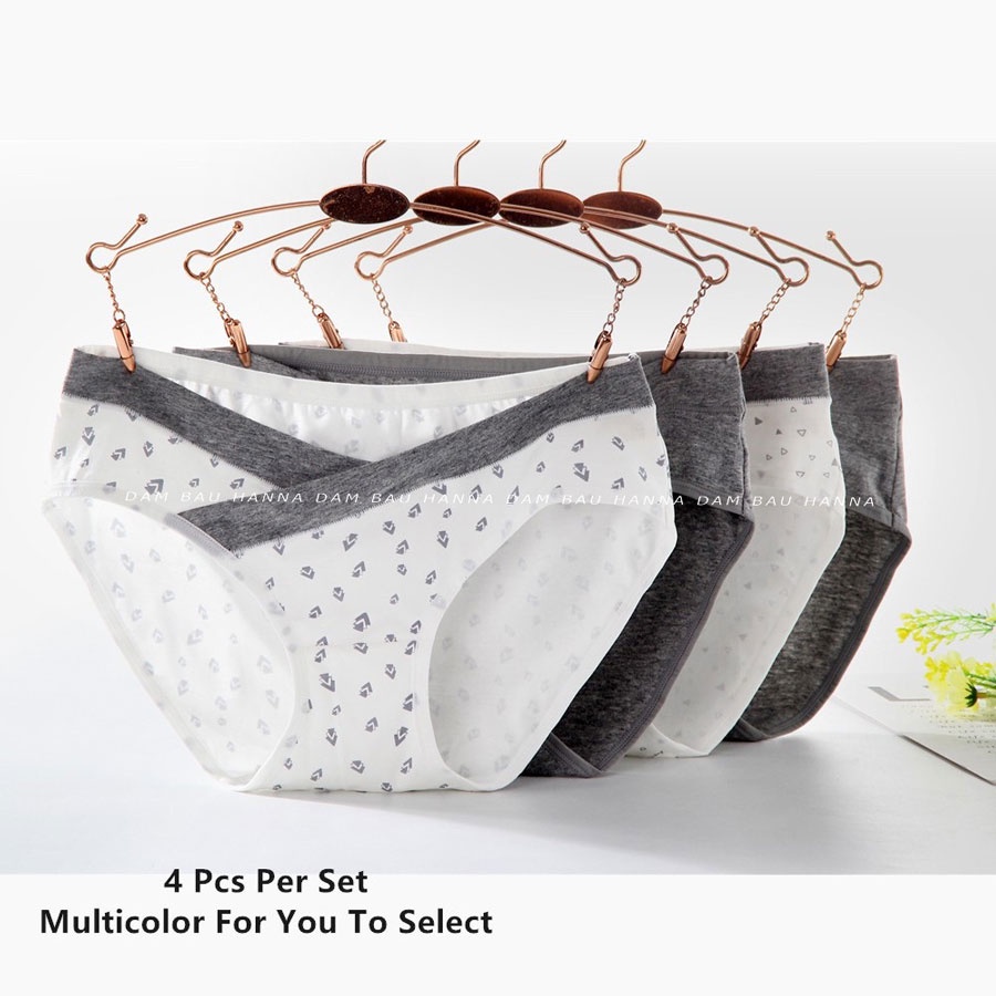 Set 4 Quần lót bầu cạp chéo cotton cao cấp  kháng khuẩn Thoải mái | An toàn | Tiện lợi cho mẹ bầu và sau sinh