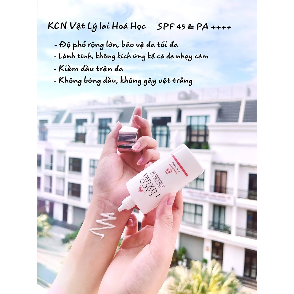 Kem Chống Nắng Vật Lý Và Hoá Học LACO LUXURY SUN CREAM 50ml SPF 45 và PA++++ Kiềm Dầu, Không Trôi Khi Gặp Nước