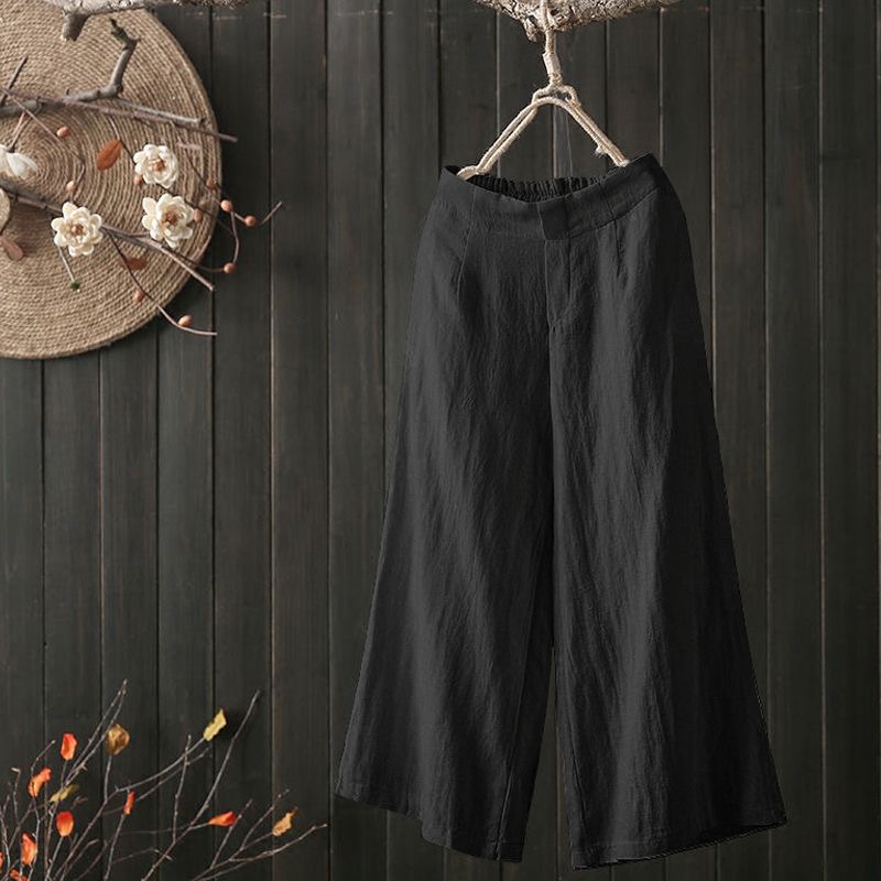 Quần Dài Lưng Cao Ống Rộng Vải Lanh Cotton Mỏng Thời Trang Cao Cấp Cho Nữ