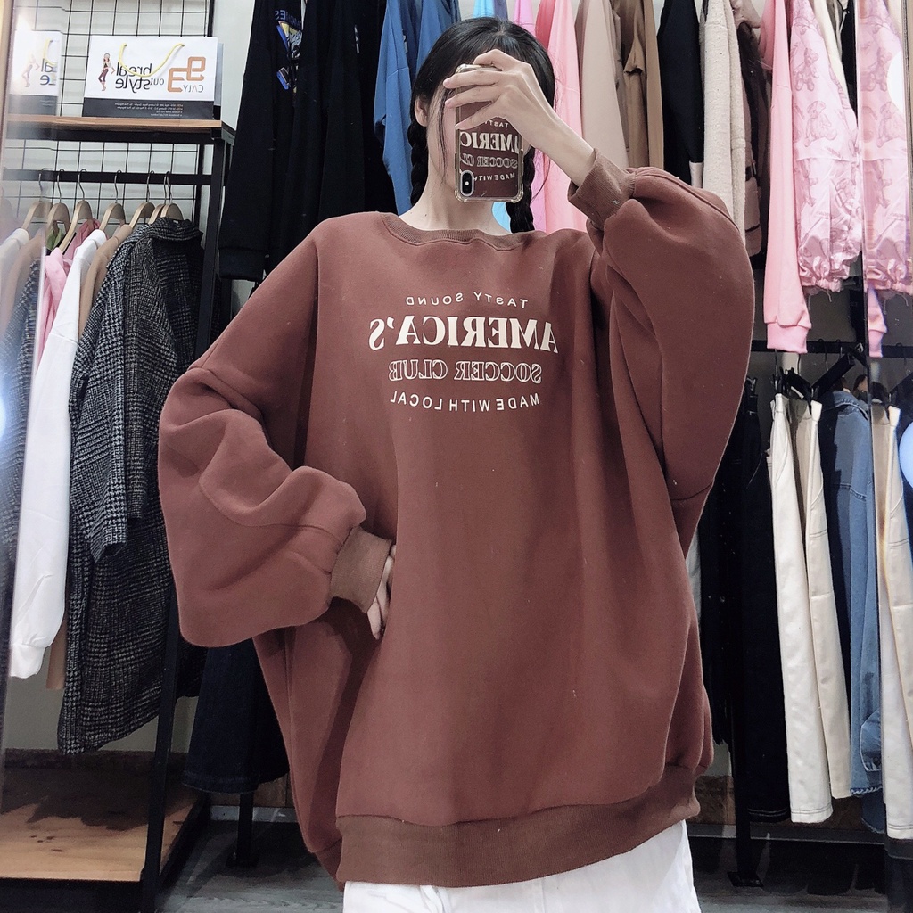 Áo Sweater Form Rộng Áo Nỉ Lót Bông Quảng Châu Phong Cách Ulzzang AMARICA'S | BigBuy360 - bigbuy360.vn