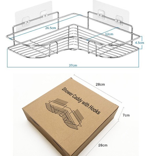 Kệ góc dùng trong nhà tắm, nhà bếp bằng inox không gỉ kèm móc dán tường cao cấp HL4 sieubuon