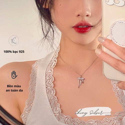 Dây chuyền nữ vòng cổ bạc 925 mặt hình chiếc nơ mảnh, sang trọng lấp lánh VC02 Shiny Silver