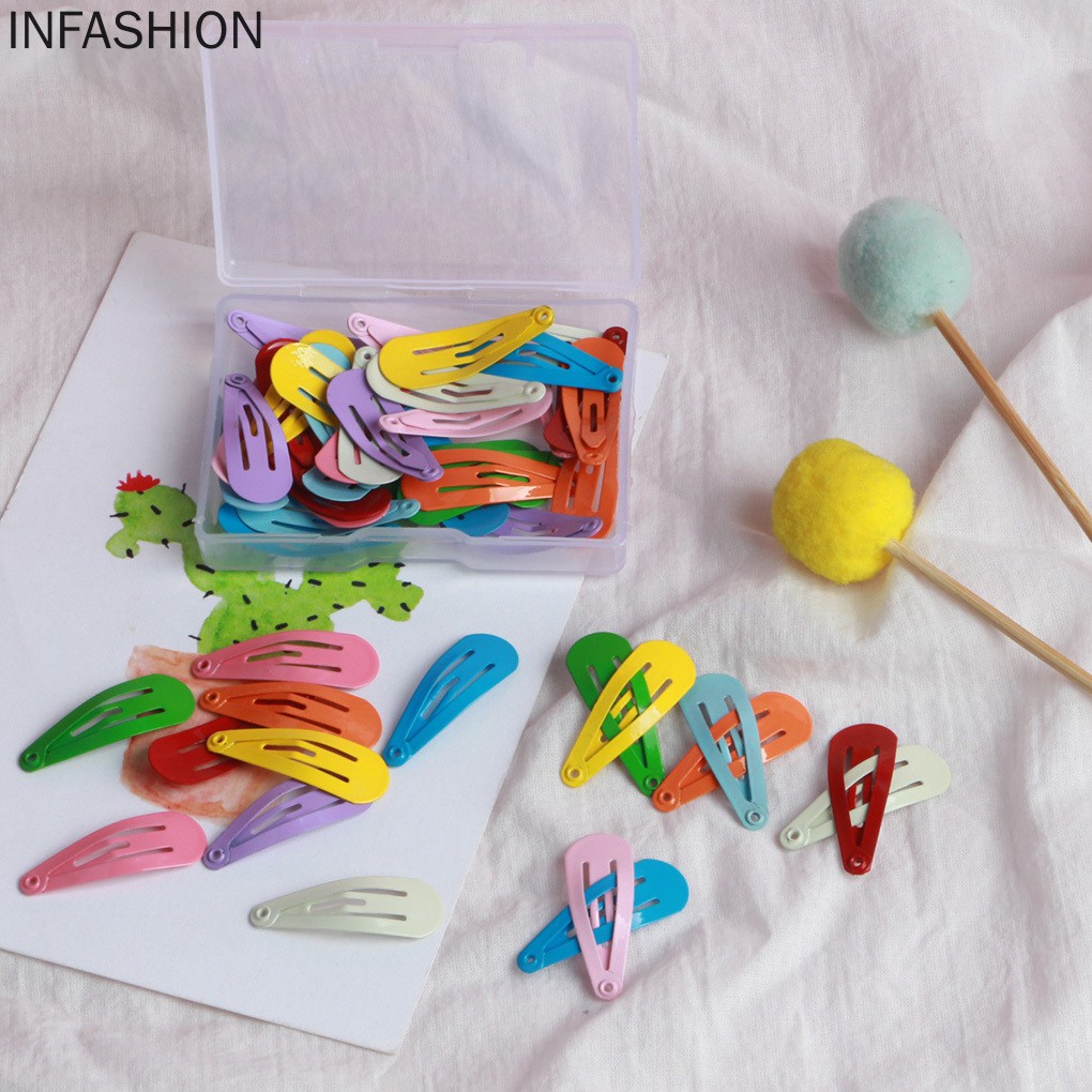 Set 50 Kẹp Tóc Kim Loại Nhiều Màu Sắc Dễ Thương Thời Trang Cho Bé Gái