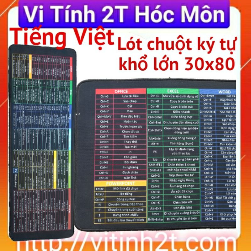 ( Hỏa tốc TpHCM)( Tiếng Việt) lót chuột thảm trải bàn phím máy tính in phím tắt văn phòng