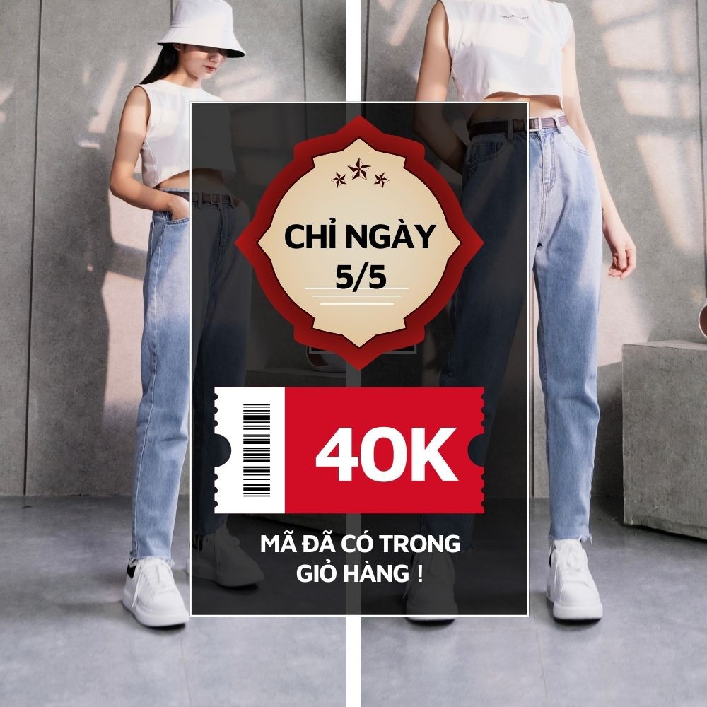 Quần Jean Nữ Dáng Baggy Thương Hiệu GUF Cạp Cao Có Chỉnh Eo GUF