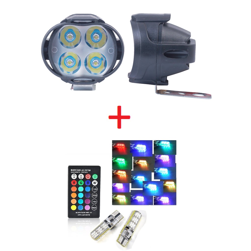 Combo 2 đèn trợ sáng L3 8w + bộ T10 6 led có remote