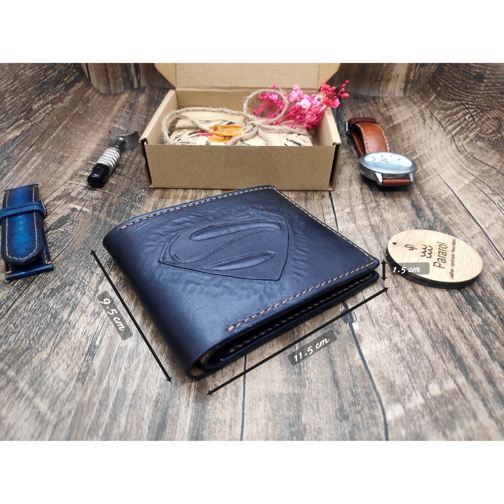 PARAROL - Ví Da supper men, kiểu ngang, màu xanh lá cây, ví da nam thủ công cao cấp, ví thủ công handmade