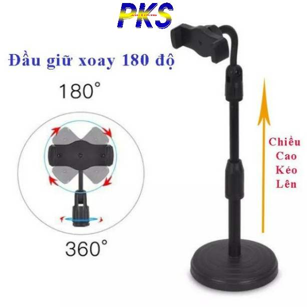 Giá Đỡ Điện Thoại Để Bàn Livestream - Tăng Giảm Chiều Cao Xoay 360 Độ Loại Đế Nặng - Điều Chỉnh Ngang Dọc