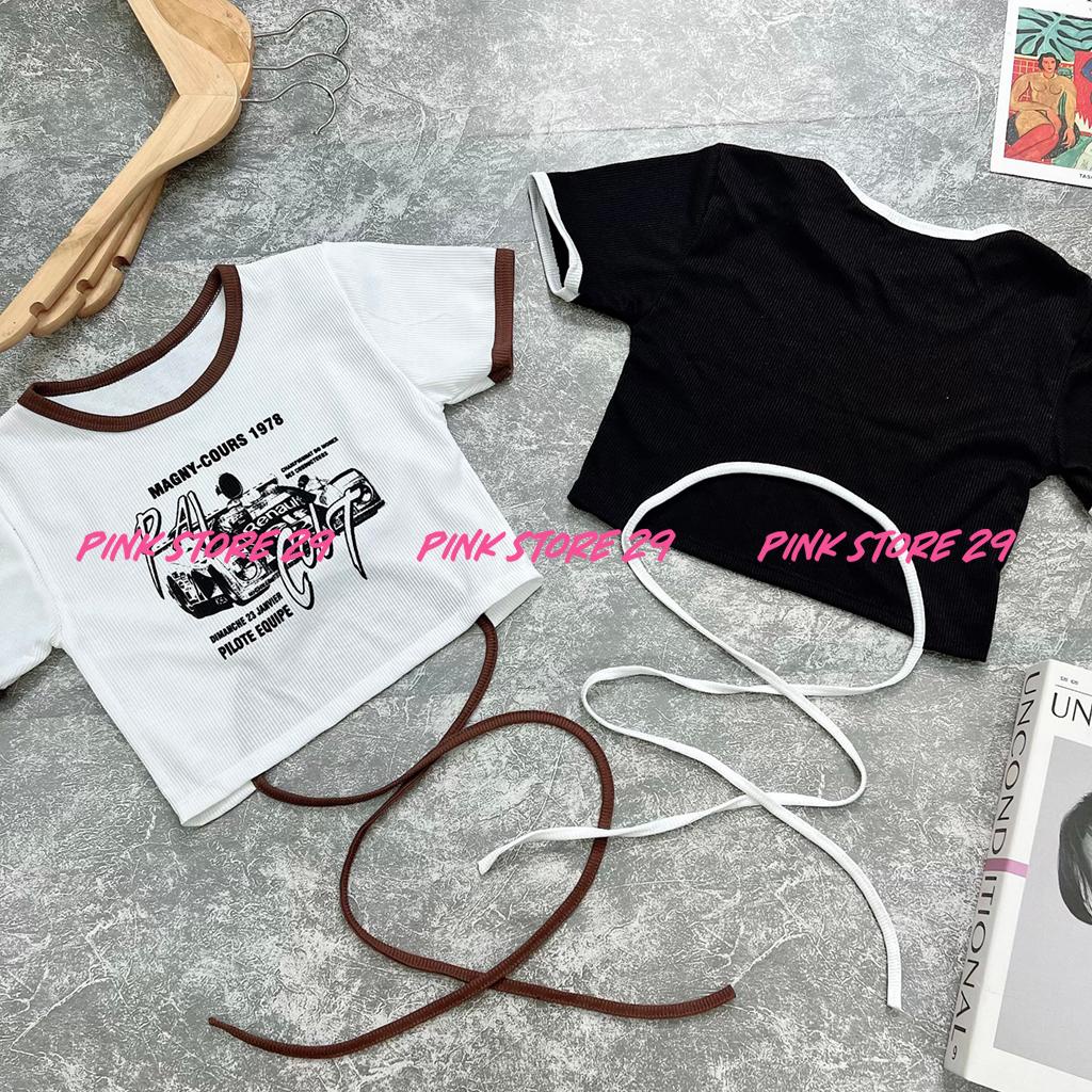 Áo Croptop Body Tay Ngắn ALOHASHOP91 Dáng Ôm Dây Đan Eo In Hình XINH XẮN