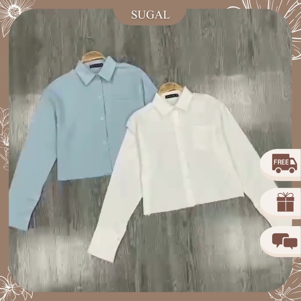 Áo Sơ Mi Nữ Croptop Thiết Kế Dài Tay Ống Rộng Phối Túi Ngực Phong Cách Ulzzang Thời Trang Sugal SO MI NU 029 | BigBuy360 - bigbuy360.vn