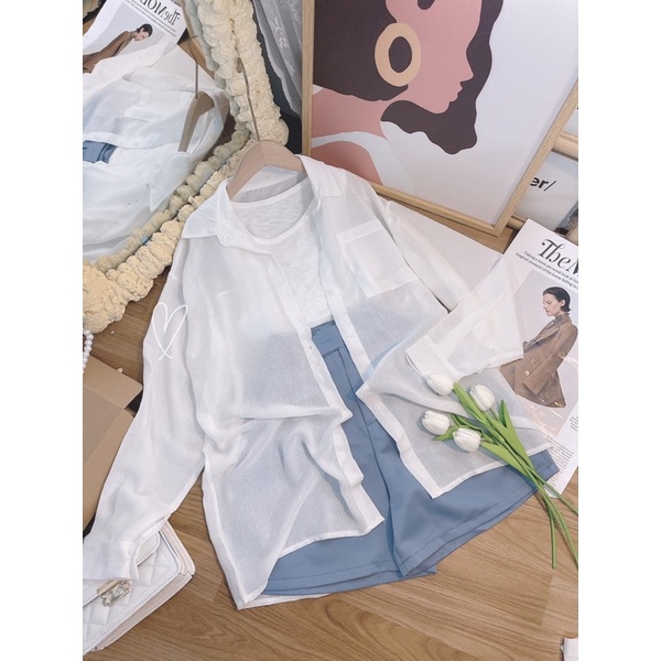 SET 3 MÓN : ÁO KHOÁC TƠ + ÁO LÓT + QUẦN SHORT XANH