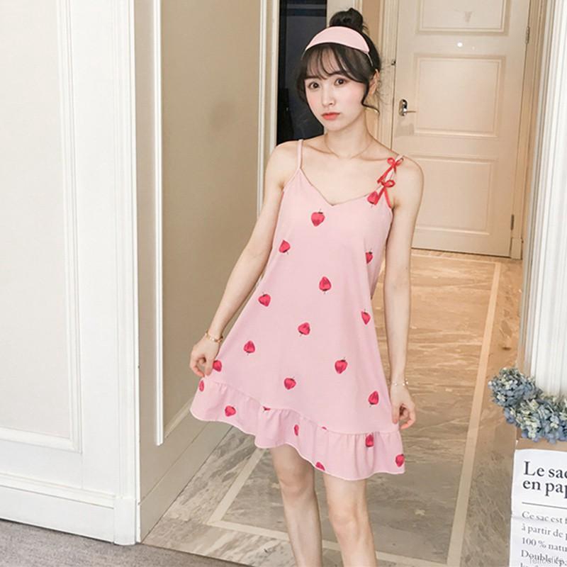Đầm ngủ hai dây họa tiết trái cây