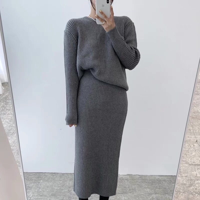 SET ÁO LEN DÀI TAY + CHÂN VÁY LEN BÚT CHÌ HÀN QUỐC SANG TRỌNG