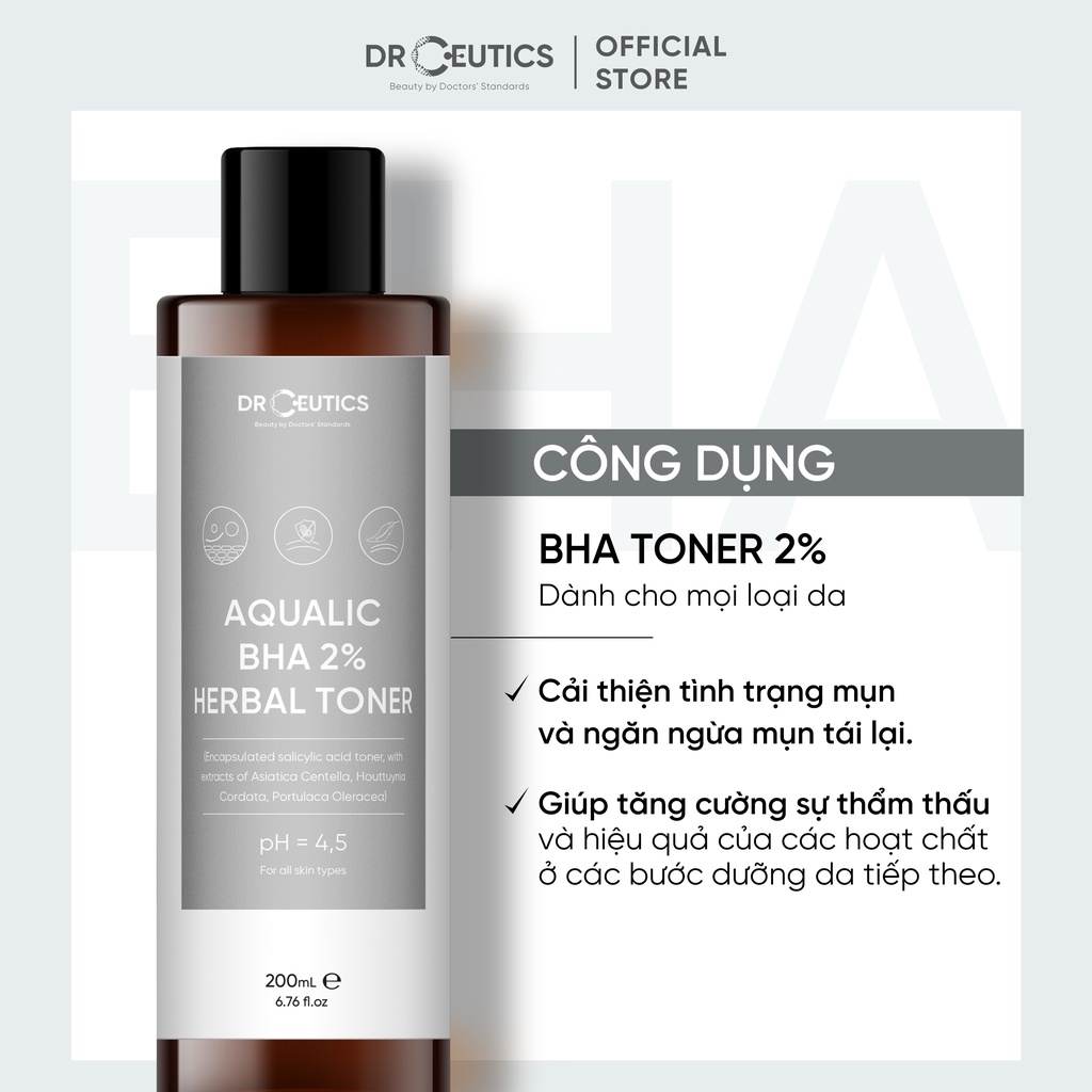 DRCEUTICS Dung Dịch Làm Sạch Và Cân Bằng Da DrCeutics BHA 2% - 200ml