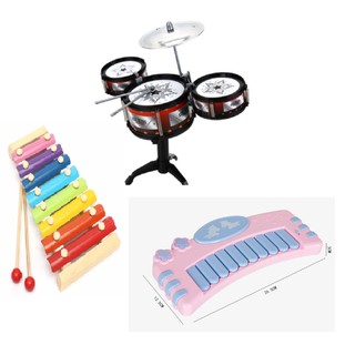 Cobom 3 món đồ chơi âm nhạc - bộ 3 trống - đàn piano - đàn gỗ 8 quãng cho bé