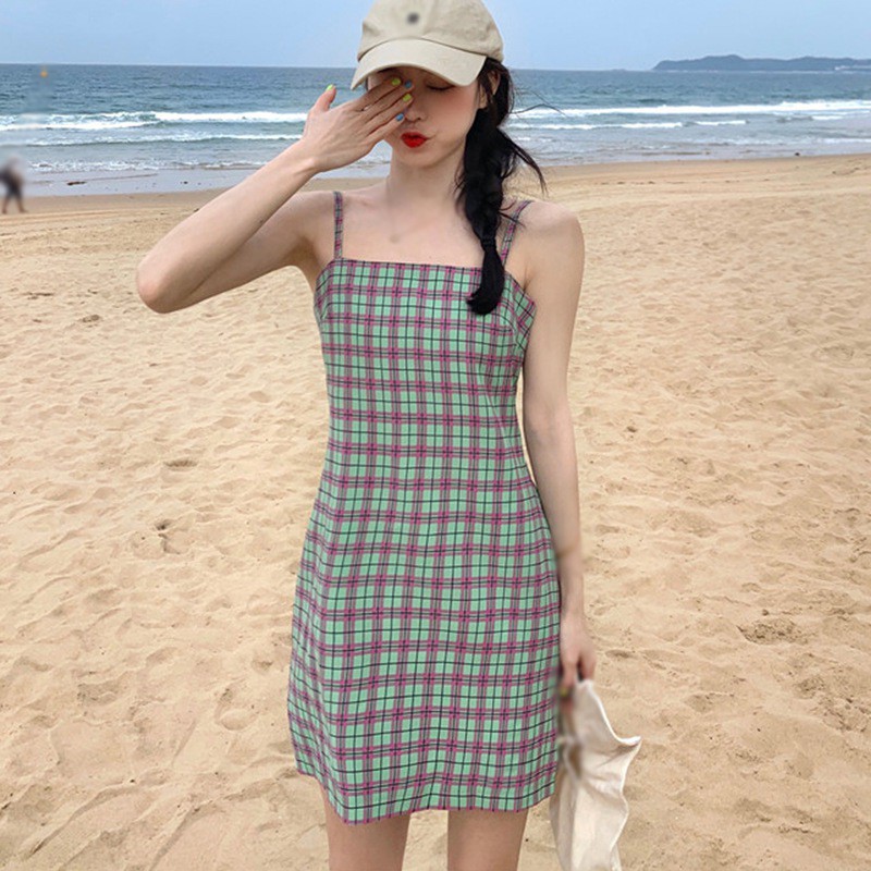 Đầm Hai Dây Kẻ Sọc Caro Xinh Xắn Cho Nữ