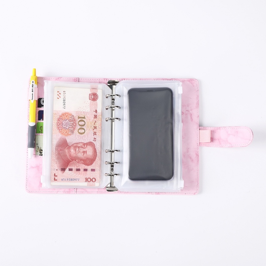 Túi Đựng Tài Liệu / Tiền Tiết Kiệm Khổ A6 6 Lỗ Bằng Chất Liệu PVC PU Có Khóa Kéo Có Thể Tháo Rời