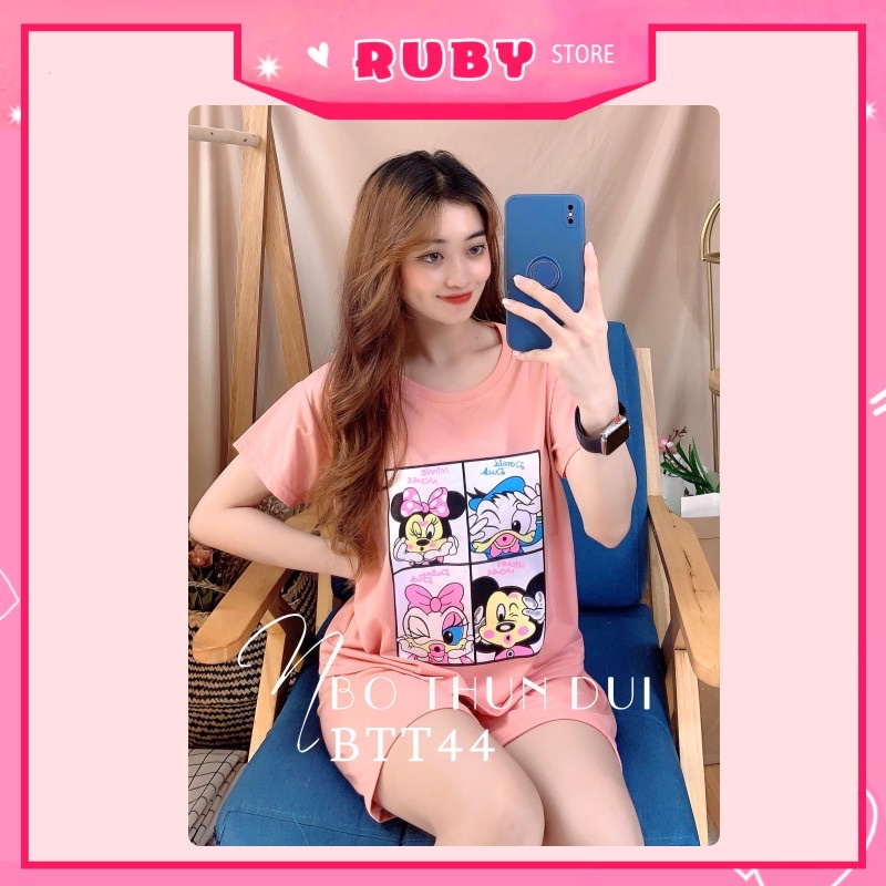 Set bộ nữ mặc nhà Vịt Donald, Mickey, Minnie ❤️ Đồ bộ đùi chất thun mềm mịn Free Size Dưới 47KG ❤️ Rubystorevn