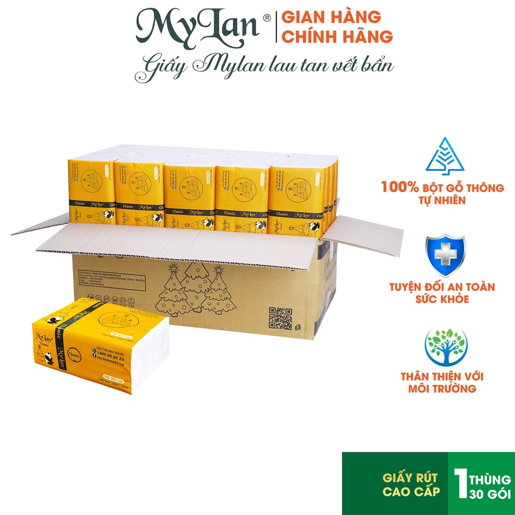 Thùng Khăn Giấy Rút Gấu Trúc 3 Lớp Mylan (1 thùng 30 gói) Siêu Dai, Mềm Mịn, Không Tan Trong Nước