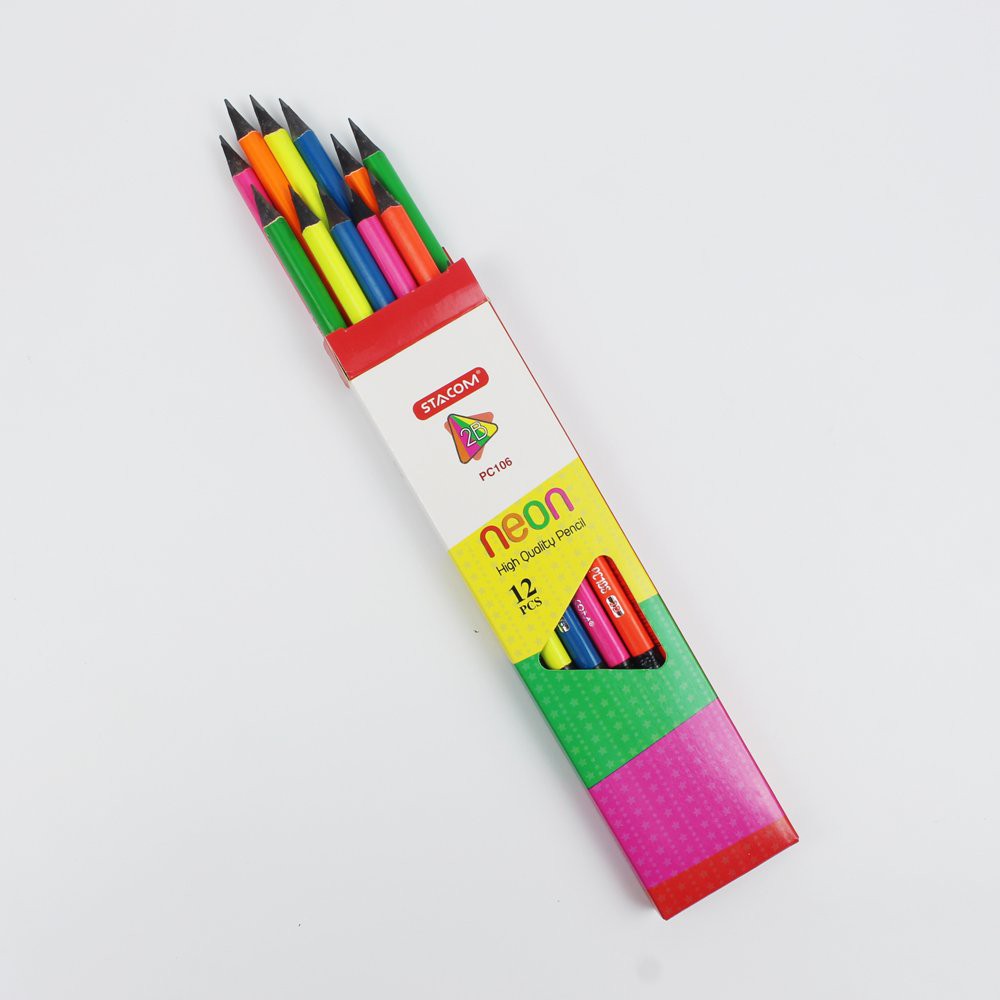 Hộp 12 cây Bút chì gỗ Neon Stacom 2B PC106