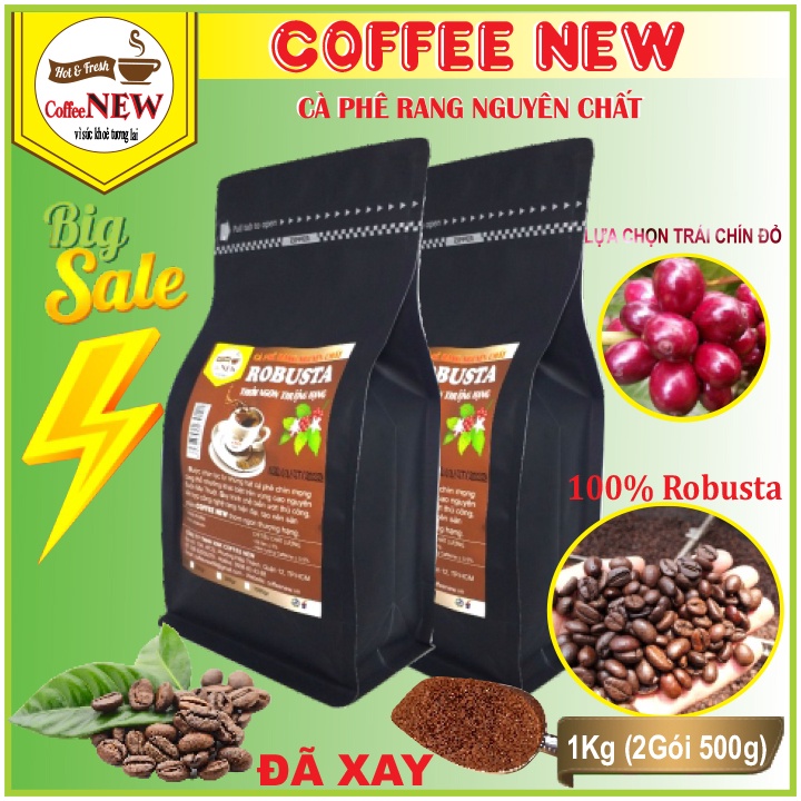 1Kg Cafe Robusta Nguyên Chất-2Gói 500g Loại Hảo Hạng-Thể Chất Mạnh-Hương Thơm Nồng-Hậu Đậm-Vị Đắng-Coffee New