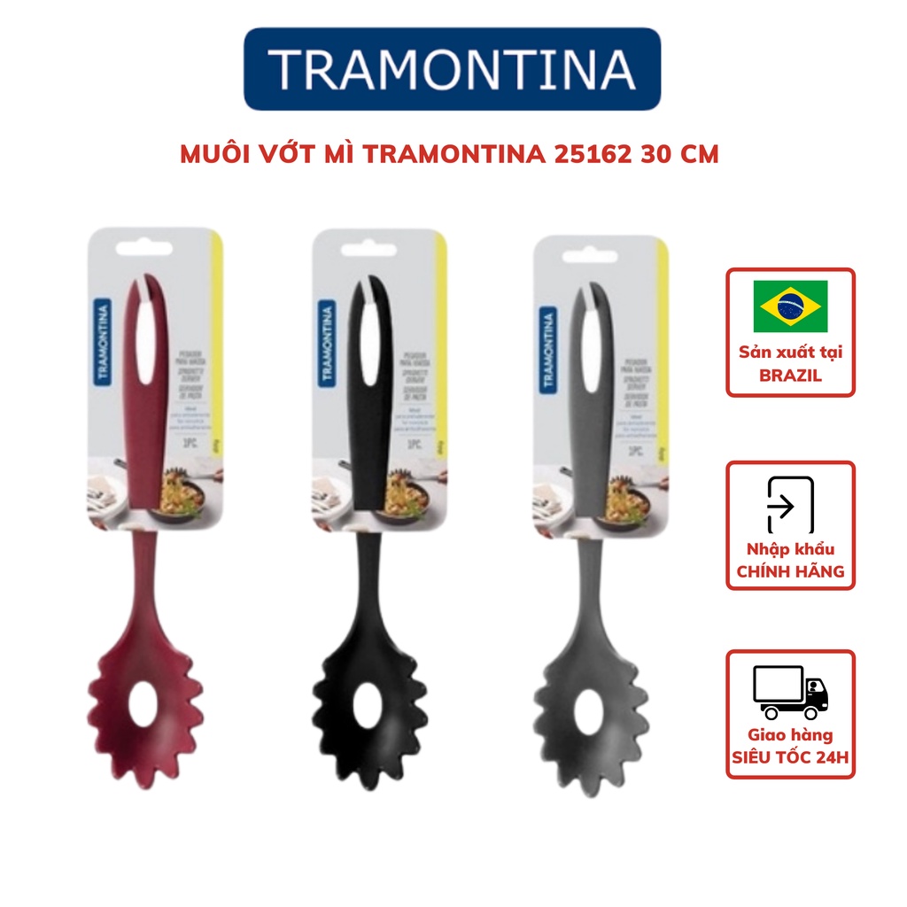 Muôi vớt mì dụng cụ làm thịt viên Tramontina 25162 một lỗ có răng cưa chất liệu nhựa PA cao cấp 30cm nhập khẩu Brazil