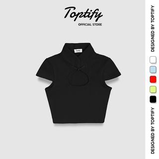 Áo croptop nữ TOPTIFY ngắn tay khoét ngực cồ tàu đính nút SERENITY TOP AC237
