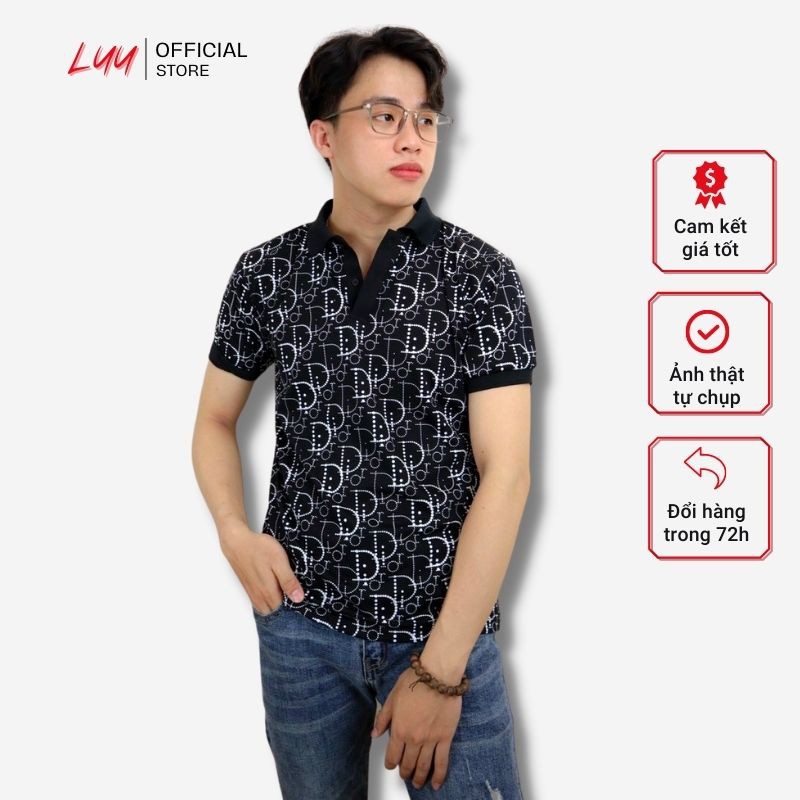 Áo thun nam có cổ in chữ, áo thun polo nam cổ bẻ cao cấp chuẩn body LUU STORE