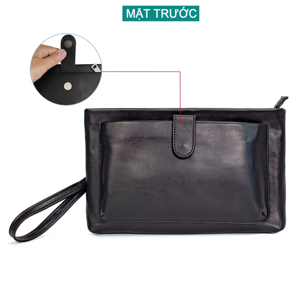 Ví cầm tay nam da bò cao cấp M101- Clutch nam da thật- BH 24tháng-đầy đủ hộp (CÓ VIDEO)