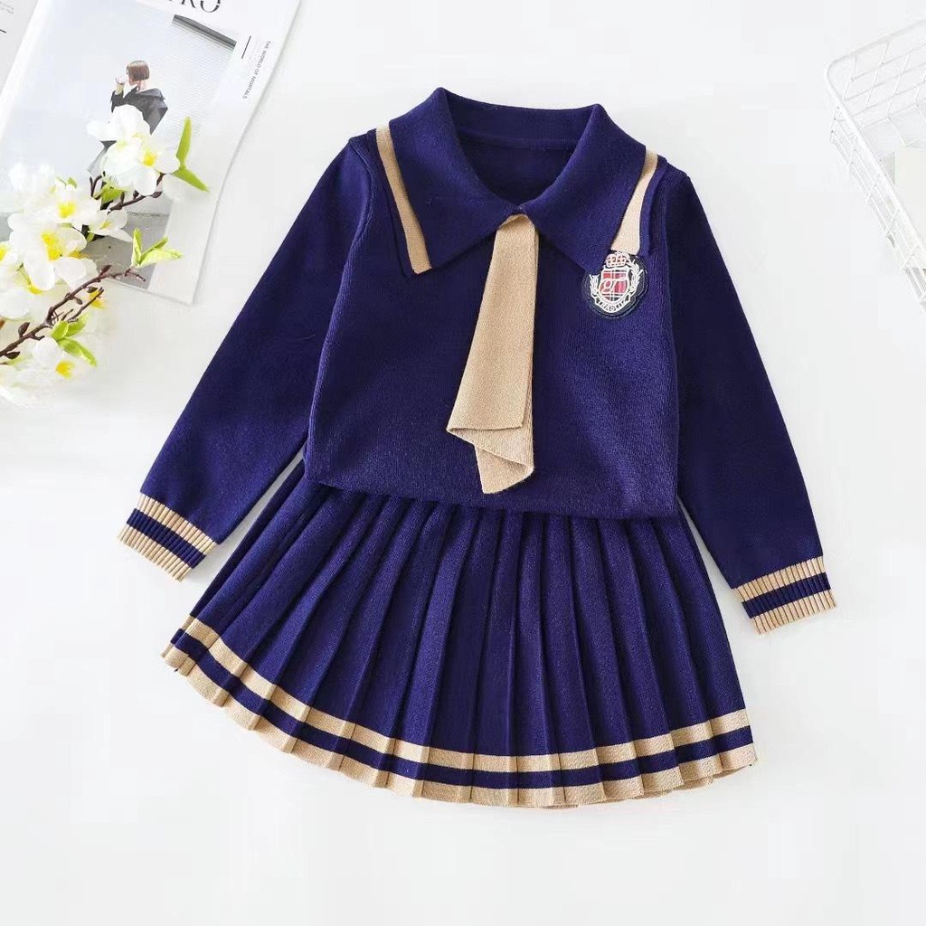 Set len LITIBABY cổ đứng tay dài màu trơn thời trang thu đông cho bé gái 4-8 tuổi