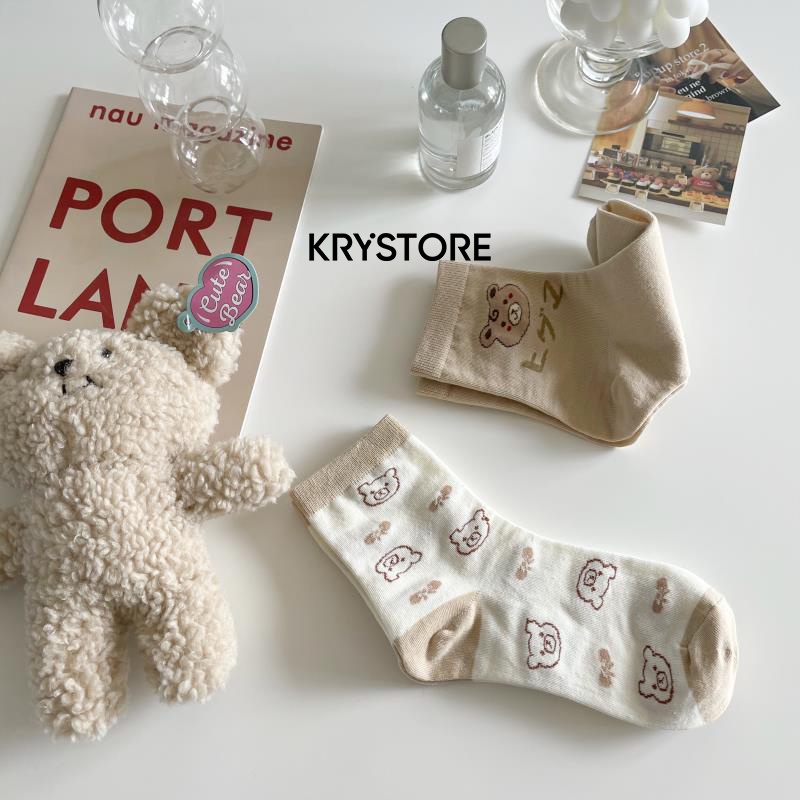 Tất vớ cotton cao cổ dày đẹp Gấu Teddy Krystore cho nam nữ TC29