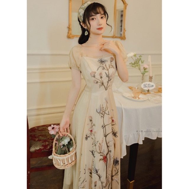 Đầm ren thêu hoa dáng dài thiết kế qccc