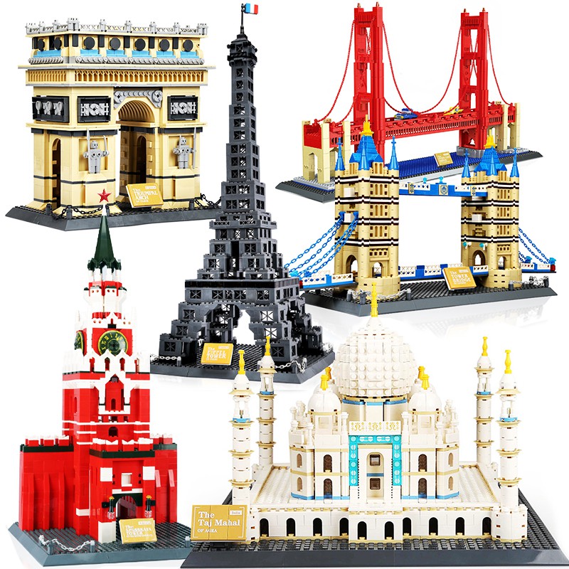 Đồ chơi Lắp ghép Mô hình Wange Architecture Taj Mahal Eiffel Tower Louvre Pair London Bridge Russia New York
