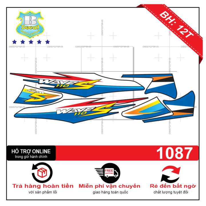 ( Quí khách vui lòng mang ra tiệm cho thợ dán ) Tem wave S 2016 trắng xanh đen
