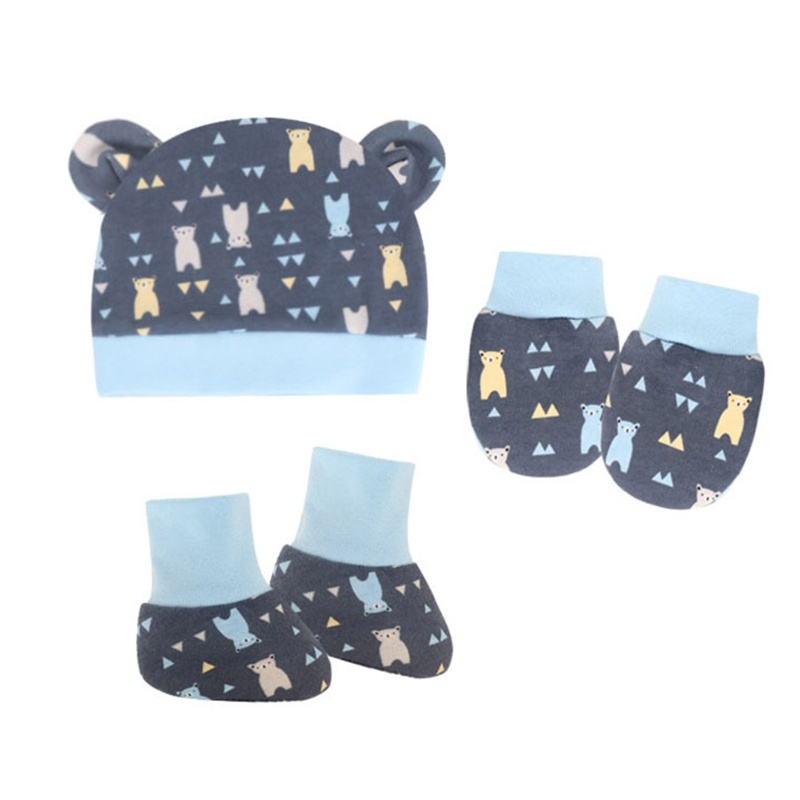 1 Set Găng Tay + Mũ + Đôi Vớ Cotton Mềm Chống Trầy Xước Dễ Thương Cho Bé
