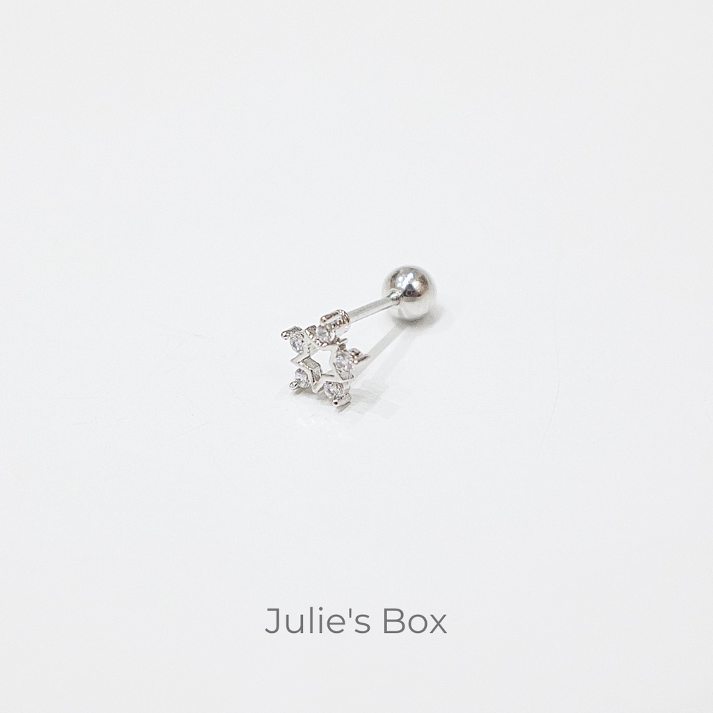 [1 CHIẾC] Khuyên Tai Đá Ngôi Sao 5 Cánh Màu Bạc Unisex Titanium Không Gỉ Không Ngứa Không Đen julies box 66
