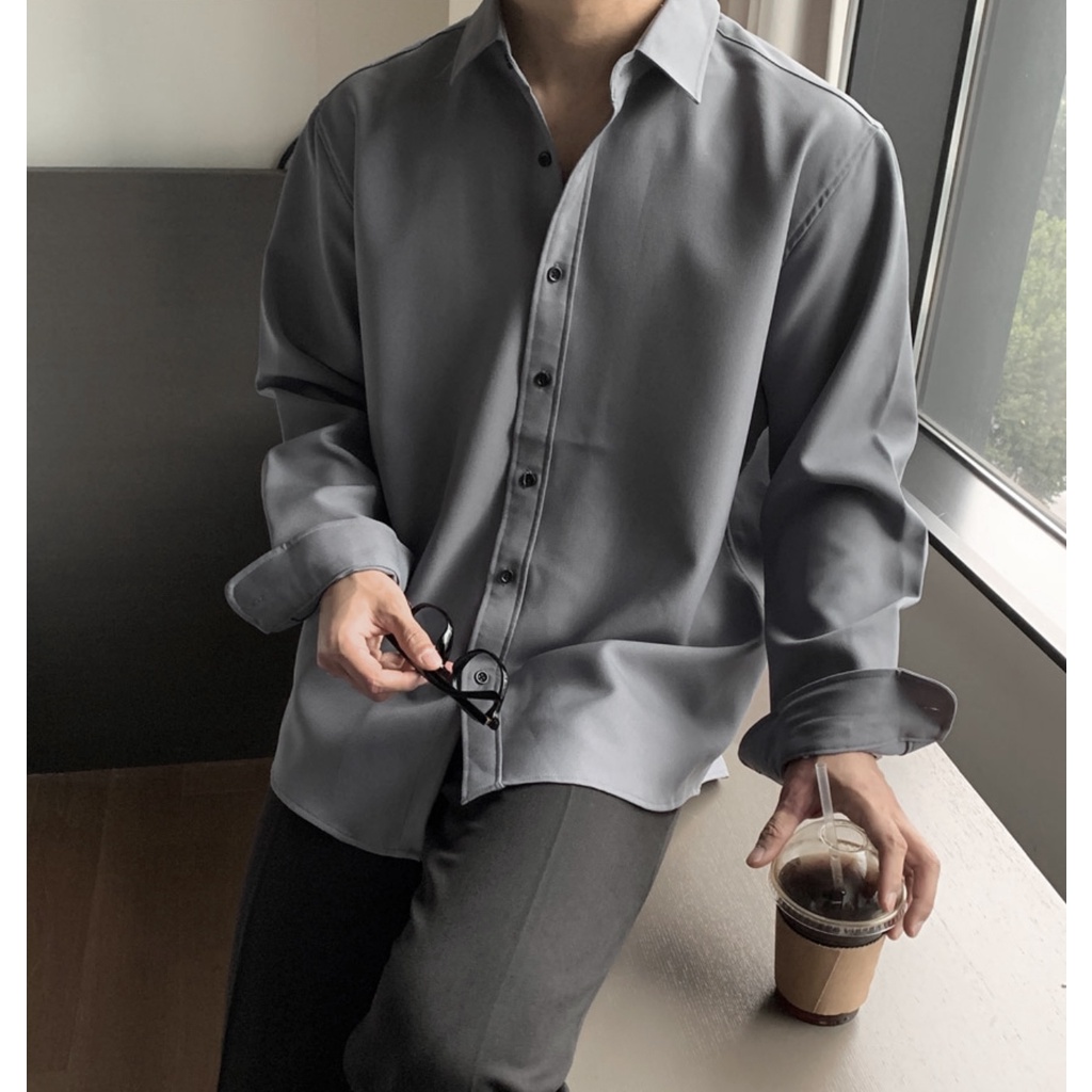 ÁO SƠ MI xám basic KKL CHUOTTRANG tay dài