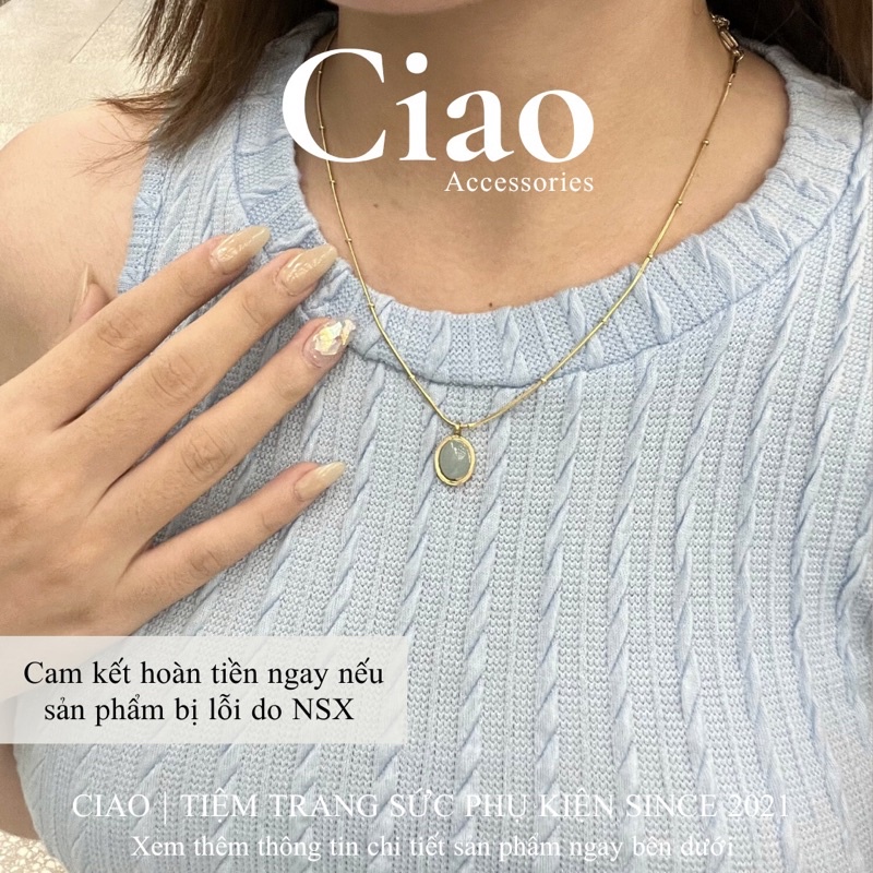 [HOẢ TỐC 1H] Dây chuyền/ Vòng cổ titan không gỉ thiết kế đính đá xanh tinh tế Queen Sea Ciao