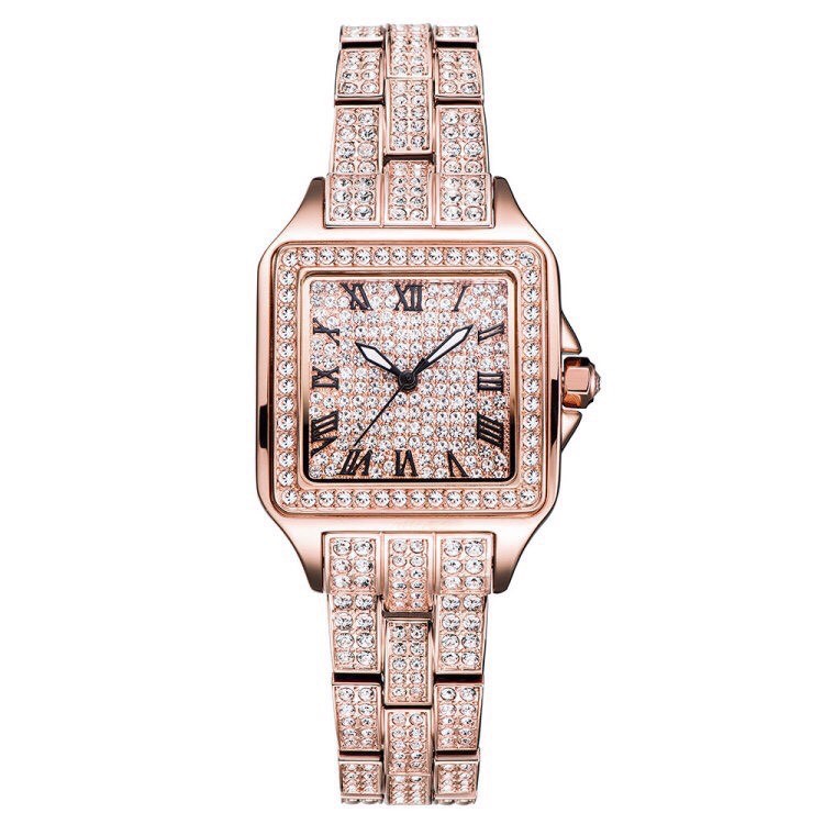 Đồng Hồ Nữ Davena 61151 Mặt Vuông Full Đá Rose Gold 28x28mm