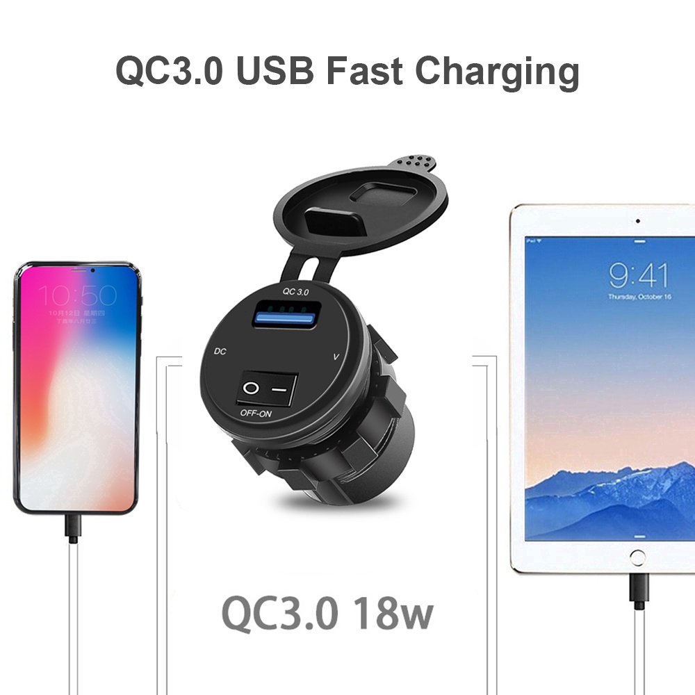 Củ sạc cổng USB 3.0 màn hình led LCD có công tắc tắt mở dành cho xe hơi loa bluetooth