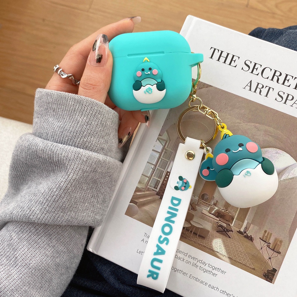 Vỏ Bảo Vệ Hộp Sạc Tai Nghe Airpods 3 Pro 2 3 Họa Tiết Hoạt Hình Khủng Long Xanh Lá Dễ Thương Ốp