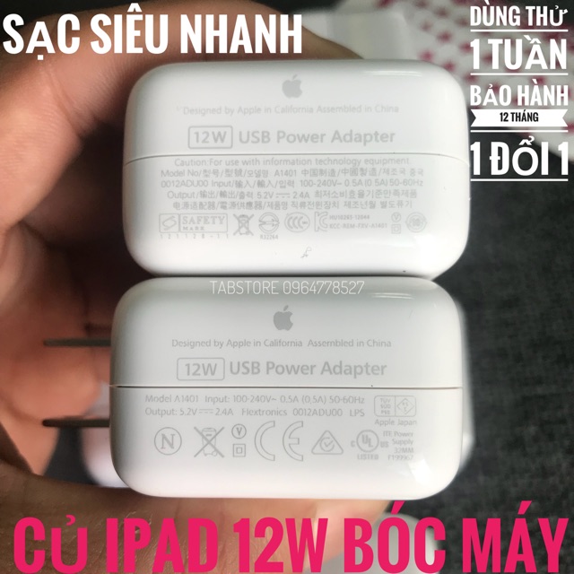 [Mã 2404EL10K giảm 10K đơn 20K] Củ Sạc IPAD 12w Zin Bóc Máy (Tặng Hộp Đựng)