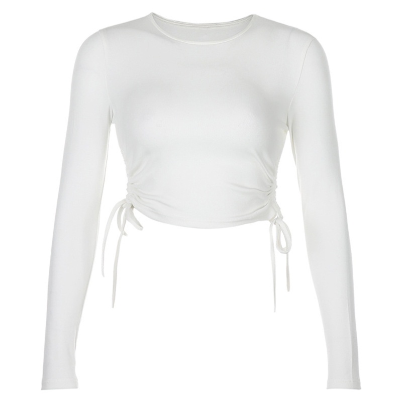 Áo Croptop Tay Dài Cổ Tròn Màu Trơn Dáng Ôm Thời Trang Mùa Thu Cho Nữ