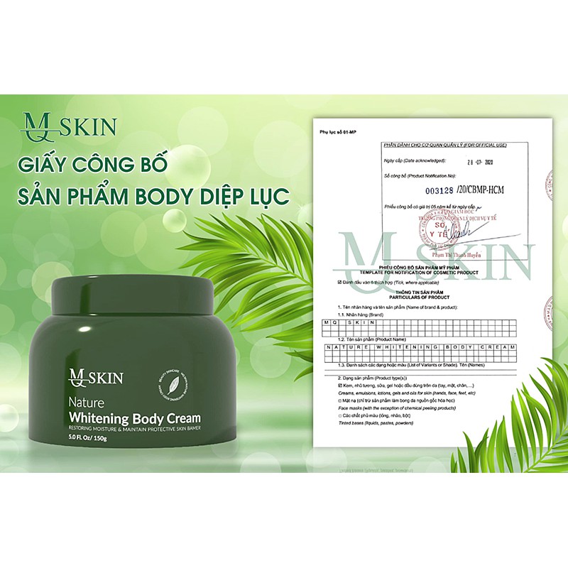 Kem body diệp lục Mq Skin dưỡng trắng da toàn thân hiệu quả Mỹ phẩm MQSKIN chính hãng 250g