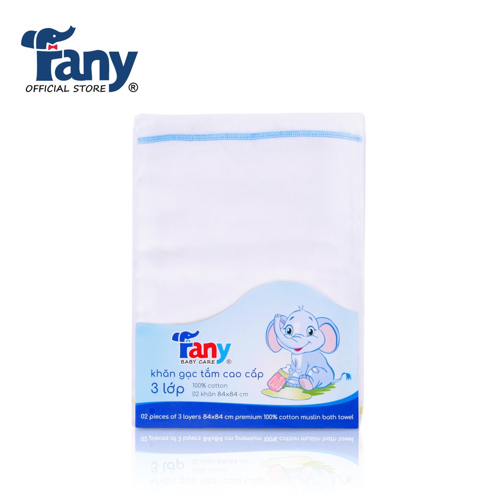 Khăn gạc tắm cao cấp 3 lớp Fany® 84x84 cm 100% cotton 2 khăn/ bịch mềm mại thấm hút tốt 6 màu sắc